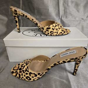 Steve Madden Tan and Black Animal Print Mules